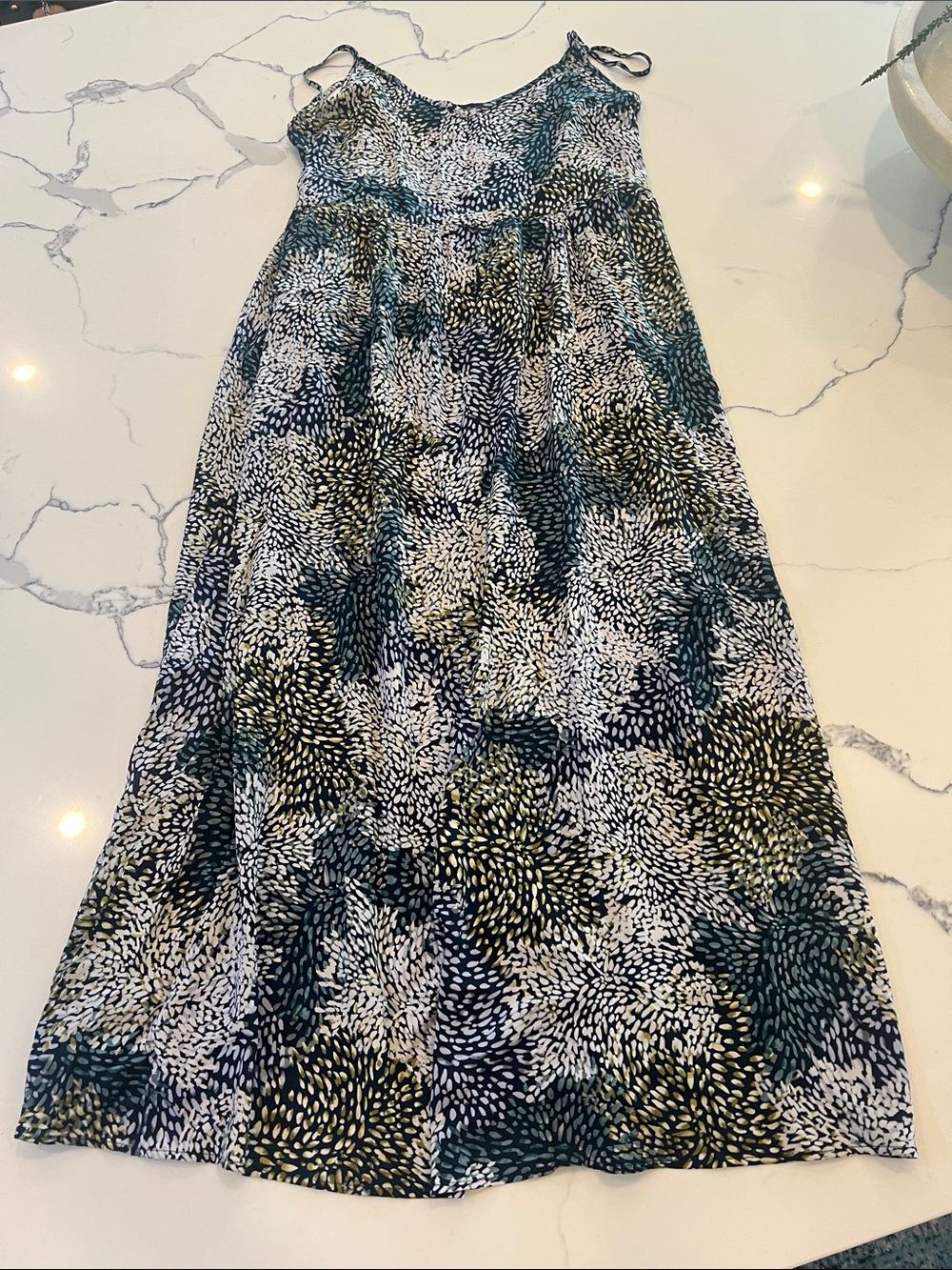 Papillon Blanc Navy, Olive & White Patterned Maxi Skirt
